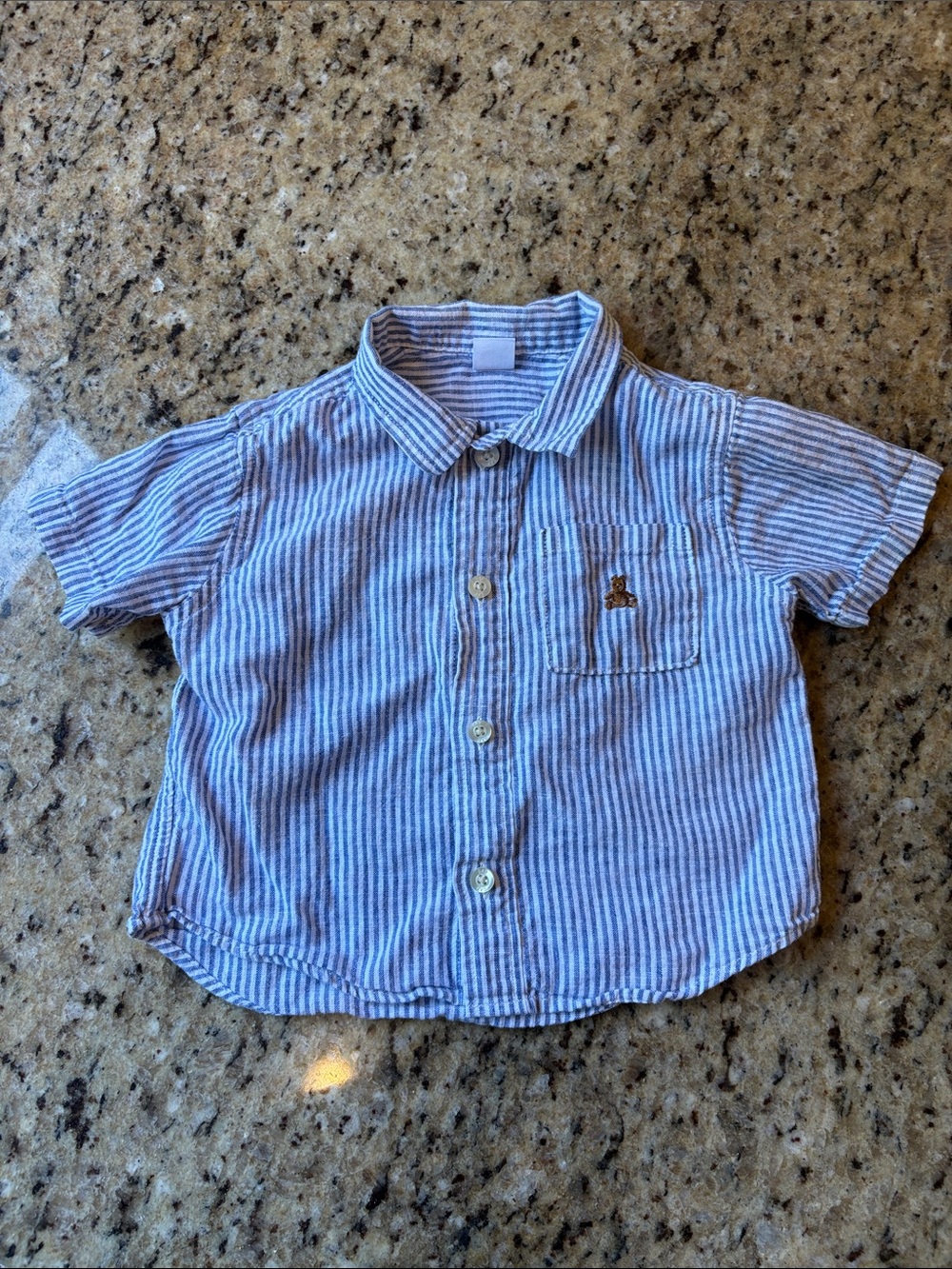 GAP Baby Striped Blue & White Short-Sleeve Button-Up- 18-24 Months